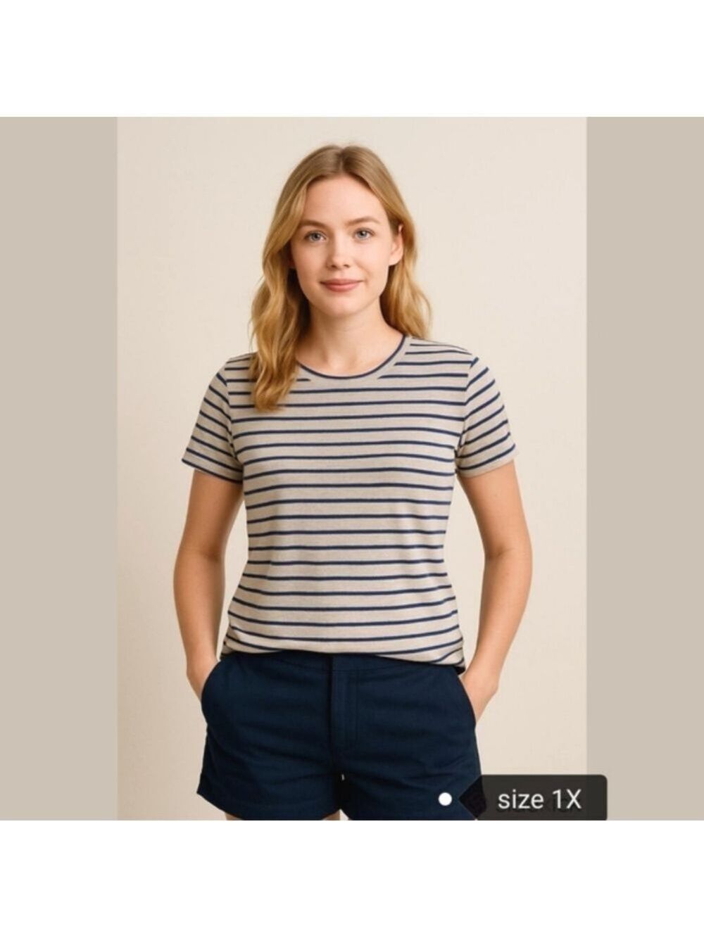 Carroll Reed Plus Size Top T-Shirt Navy Beige 1X